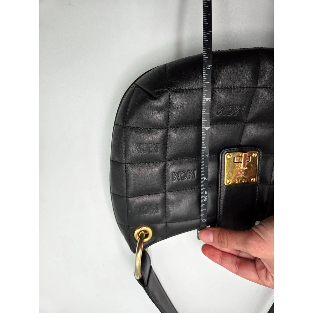 MCM Quilted Shoulder Bag Black Leather Designer Purse Handbag - Picture 7 of 10